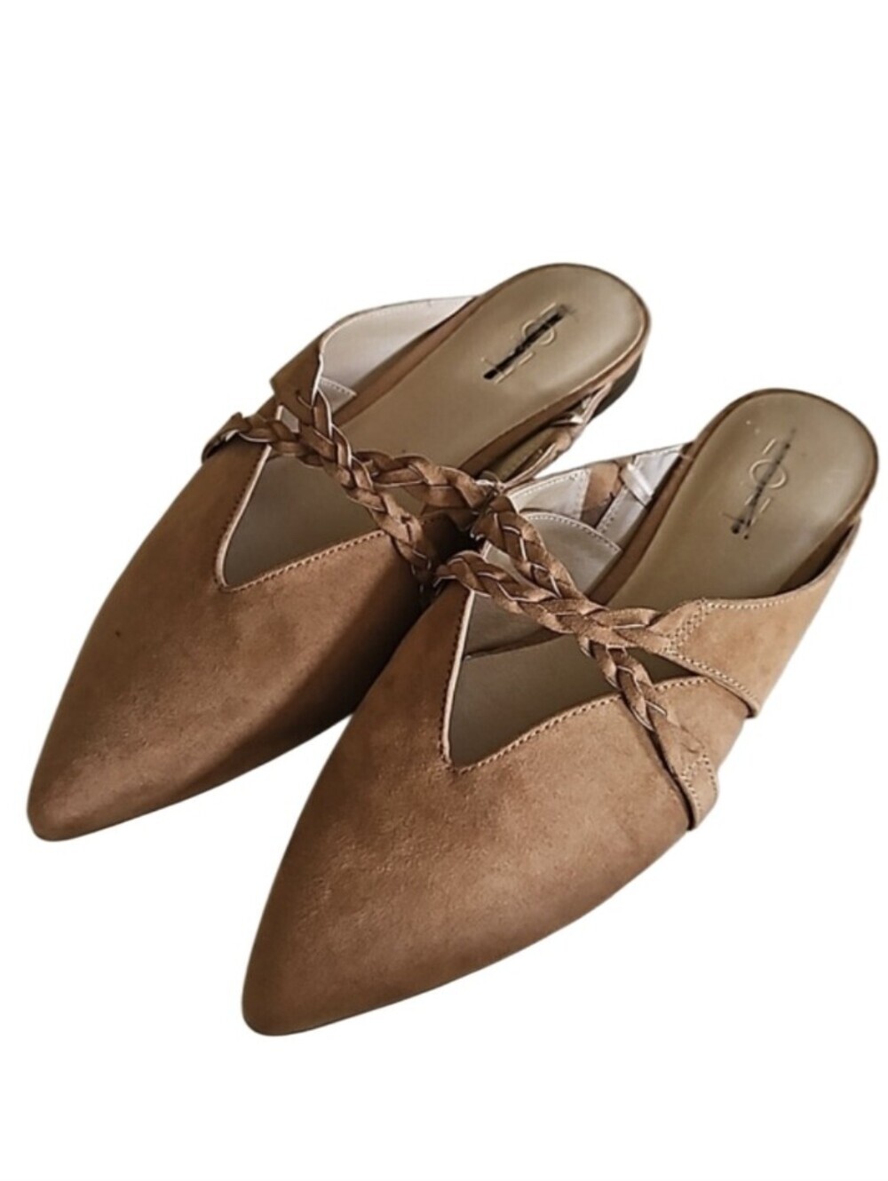 NEW! LOFT Vegan Suede Cognac Pointed Toe Flat Slide On Mules 7.